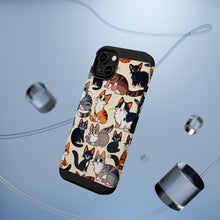 DistinctInk Tough Case for Apple iPhone, Compatible with MagSafe Charging - "Feline Extravaganza: A Playful Cartoon Cat Pattern"
