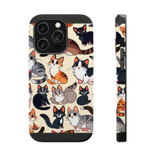 DistinctInk Tough Case for Apple iPhone, Compatible with MagSafe Charging - "Feline Extravaganza: A Playful Cartoon Cat Pattern"