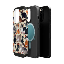 DistinctInk Tough Case for Apple iPhone, Compatible with MagSafe Charging - "Feline Extravaganza: A Playful Cartoon Cat Pattern"