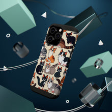 DistinctInk Tough Case for Apple iPhone, Compatible with MagSafe Charging - "Feline Extravaganza: A Playful Cartoon Cat Pattern"