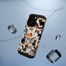DistinctInk Tough Case for Apple iPhone, Compatible with MagSafe Charging - "Feline Extravaganza: A Playful Cartoon Cat Pattern"