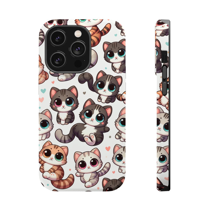 DistinctInk Tough Case for Apple iPhone, Compatible with MagSafe Charging - Whimsical Feline Fiesta: A Delightful Repetition