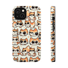 DistinctInk Tough Case for Apple iPhone, Compatible with MagSafe Charging - "Feline Delight: Whimsical Cartoon Cat Pattern"