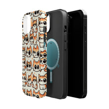 DistinctInk Tough Case for Apple iPhone, Compatible with MagSafe Charging - "Feline Delight: Whimsical Cartoon Cat Pattern"