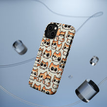 DistinctInk Tough Case for Apple iPhone, Compatible with MagSafe Charging - "Feline Delight: Whimsical Cartoon Cat Pattern"