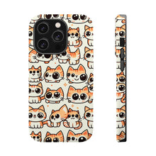 DistinctInk Tough Case for Apple iPhone, Compatible with MagSafe Charging - "Feline Delight: Whimsical Cartoon Cat Pattern"