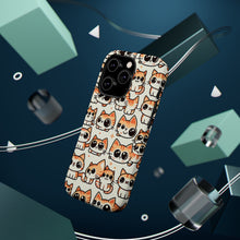 DistinctInk Tough Case for Apple iPhone, Compatible with MagSafe Charging - "Feline Delight: Whimsical Cartoon Cat Pattern"