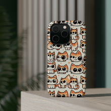 DistinctInk Tough Case for Apple iPhone, Compatible with MagSafe Charging - "Feline Delight: Whimsical Cartoon Cat Pattern"