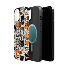 DistinctInk Tough Case for Apple iPhone, Compatible with MagSafe Charging - "Whimsical Feline Playtime: A Delightful Pattern"