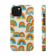DistinctInk Tough Case for Apple iPhone, Compatible with MagSafe Charging - "Cheerful Cartoon Rainbows on Light Background"