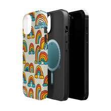 DistinctInk Tough Case for Apple iPhone, Compatible with MagSafe Charging - "Cheerful Cartoon Rainbows on Light Background"