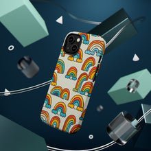 DistinctInk Tough Case for Apple iPhone, Compatible with MagSafe Charging - "Cheerful Cartoon Rainbows on Light Background"