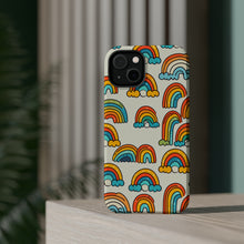 DistinctInk Tough Case for Apple iPhone, Compatible with MagSafe Charging - "Cheerful Cartoon Rainbows on Light Background"