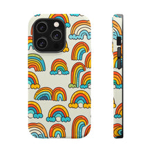 DistinctInk Tough Case for Apple iPhone, Compatible with MagSafe Charging - "Cheerful Cartoon Rainbows on Light Background"