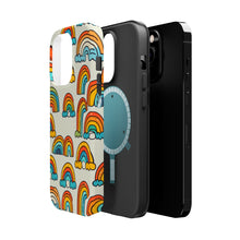 DistinctInk Tough Case for Apple iPhone, Compatible with MagSafe Charging - "Cheerful Cartoon Rainbows on Light Background"