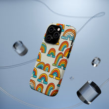 DistinctInk Tough Case for Apple iPhone, Compatible with MagSafe Charging - "Cheerful Cartoon Rainbows on Light Background"