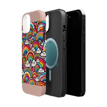 DistinctInk Tough Case for Apple iPhone, Compatible with MagSafe Charging - "Whimsical Kaleidoscope: A Playful Rainbow Pattern"