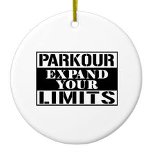 DistinctInk® Hanging Ceramic Christmas Tree Ornament with Gold String - Great Gift / Present - 2 3/4 inch Diameter - Parkour Expand Your Limits