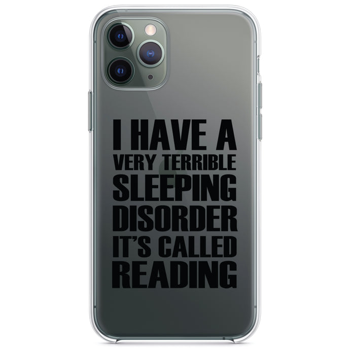 DistinctInk® Clear Shockproof Hybrid Case for Apple iPhone / Samsung Galaxy / Google Pixel - Terrible Sleeping Disorder Called Reading