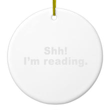 DistinctInk® Hanging Ceramic Christmas Tree Ornament with Gold String - Great Gift / Present - 2 3/4 inch Diameter - Shh!  I'm Reading.