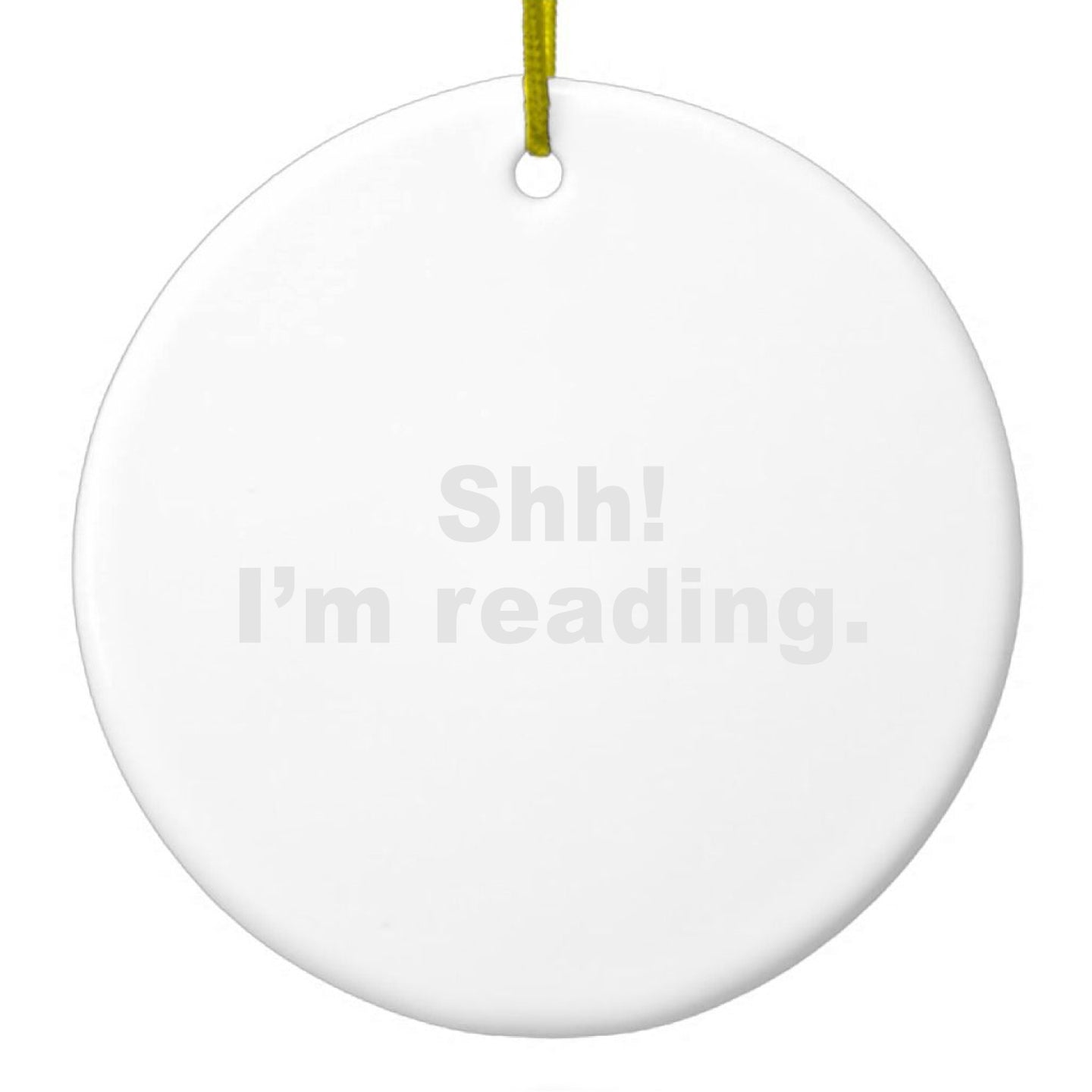 DistinctInk® Hanging Ceramic Christmas Tree Ornament with Gold String - Great Gift / Present - 2 3/4 inch Diameter - Shh!  I'm Reading.