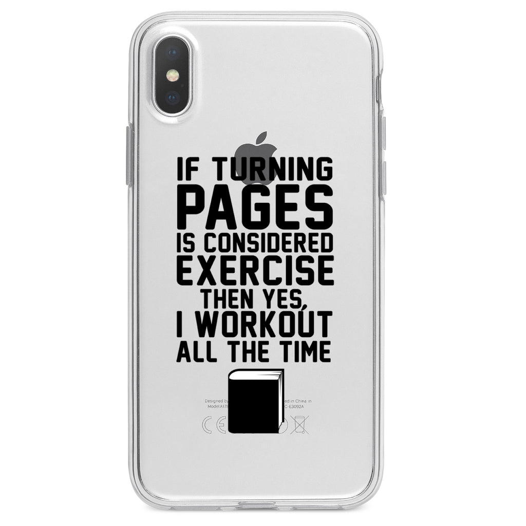 Turning Pages Considered Exercise I Workout Clear Shockproof iPhone Case, view 2