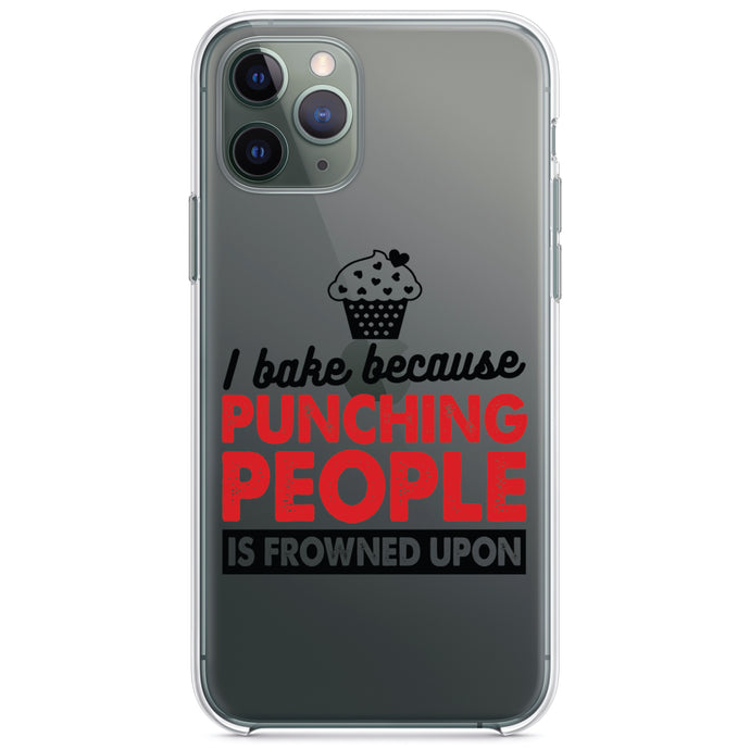 DistinctInk® Clear Shockproof Hybrid Case for Apple iPhone / Samsung Galaxy / Google Pixel - I Bake Because Punching People is Frowned Upon