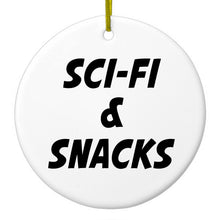 DistinctInk® Hanging Ceramic Christmas Tree Ornament with Gold String - Great Gift / Present - 2 3/4 inch Diameter - Sci-Fi & Snacks