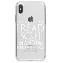 DistinctInk® Clear Shockproof Hybrid Case for Apple iPhone / Samsung Galaxy / Google Pixel - I Read Sci-Fi and I Know Things