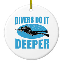 DistinctInk® Hanging Ceramic Christmas Tree Ornament with Gold String - Great Gift / Present - 2 3/4 inch Diameter - Divers Do It Deeper