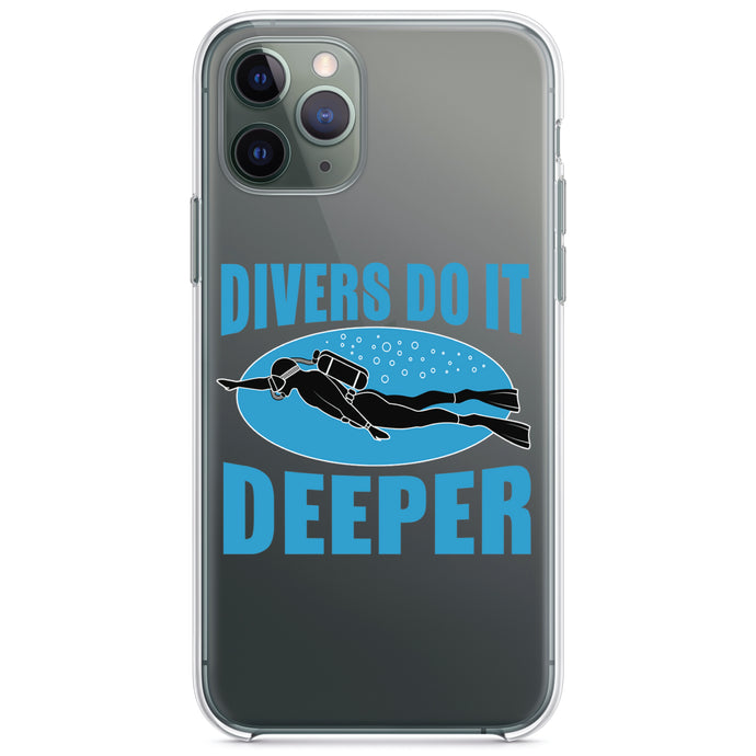 DistinctInk® Clear Shockproof Hybrid Case for Apple iPhone / Samsung Galaxy / Google Pixel - Divers Do It Deeper