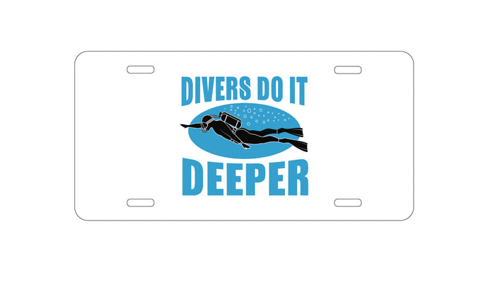 DistinctInk Custom Aluminum Decorative Vanity Front License Plate - Divers Do It Deeper