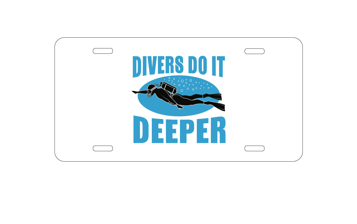 DistinctInk Custom Aluminum Decorative Vanity Front License Plate - Divers Do It Deeper