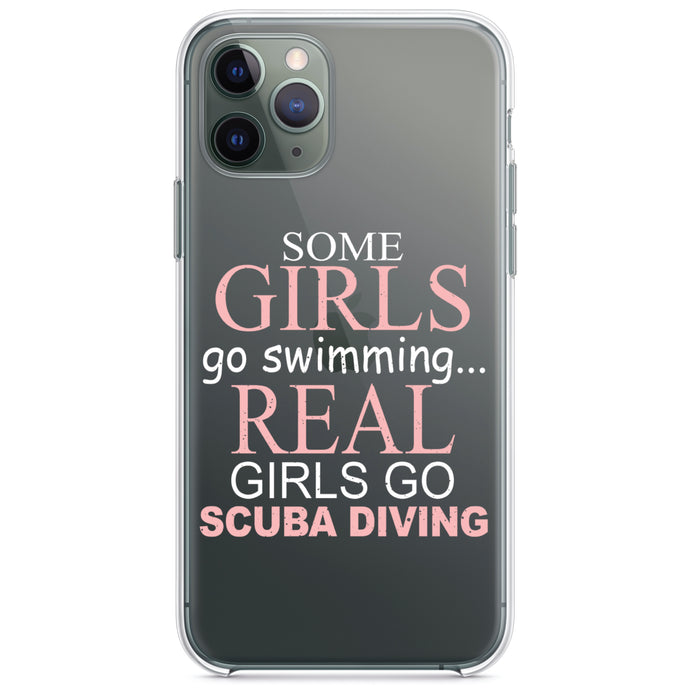 DistinctInk® Clear Shockproof Hybrid Case for Apple iPhone / Samsung Galaxy / Google Pixel - Real Girls Go Scuba Diving