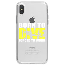 DistinctInk® Clear Shockproof Hybrid Case for Apple iPhone / Samsung Galaxy / Google Pixel - Born to Dive, Forced to Work