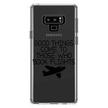 DistinctInk® Clear Shockproof Hybrid Case for Apple iPhone / Samsung Galaxy / Google Pixel - Good Things Come to Those Who Book Flights