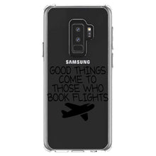 DistinctInk® Clear Shockproof Hybrid Case for Apple iPhone / Samsung Galaxy / Google Pixel - Good Things Come to Those Who Book Flights