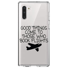 DistinctInk® Clear Shockproof Hybrid Case for Apple iPhone / Samsung Galaxy / Google Pixel - Good Things Come to Those Who Book Flights