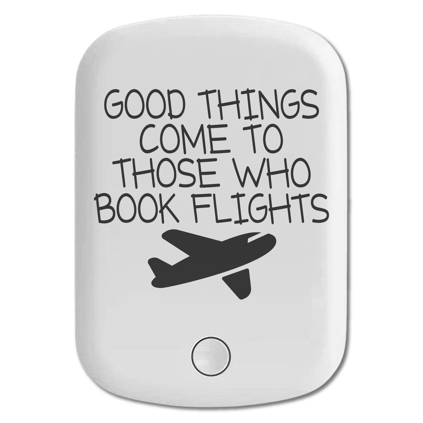 DistinctInk Magnetic Battery Pack, Wireless Portable Charger with USB-C Cable, Compatible with MagSafe iPhone 14 / 13 / 12 Series - Good Things Come to Those Who Book Flights