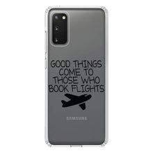 DistinctInk® Clear Shockproof Hybrid Case for Apple iPhone / Samsung Galaxy / Google Pixel - Good Things Come to Those Who Book Flights