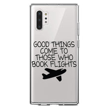 DistinctInk® Clear Shockproof Hybrid Case for Apple iPhone / Samsung Galaxy / Google Pixel - Good Things Come to Those Who Book Flights