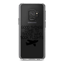DistinctInk® Clear Shockproof Hybrid Case for Apple iPhone / Samsung Galaxy / Google Pixel - Good Things Come to Those Who Book Flights