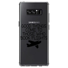 DistinctInk® Clear Shockproof Hybrid Case for Apple iPhone / Samsung Galaxy / Google Pixel - Good Things Come to Those Who Book Flights
