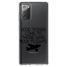 DistinctInk® Clear Shockproof Hybrid Case for Apple iPhone / Samsung Galaxy / Google Pixel - Good Things Come to Those Who Book Flights