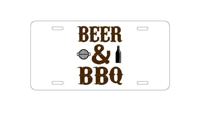 DistinctInk Custom Aluminum Decorative Vanity Front License Plate - Beer & Barbecue BBQ