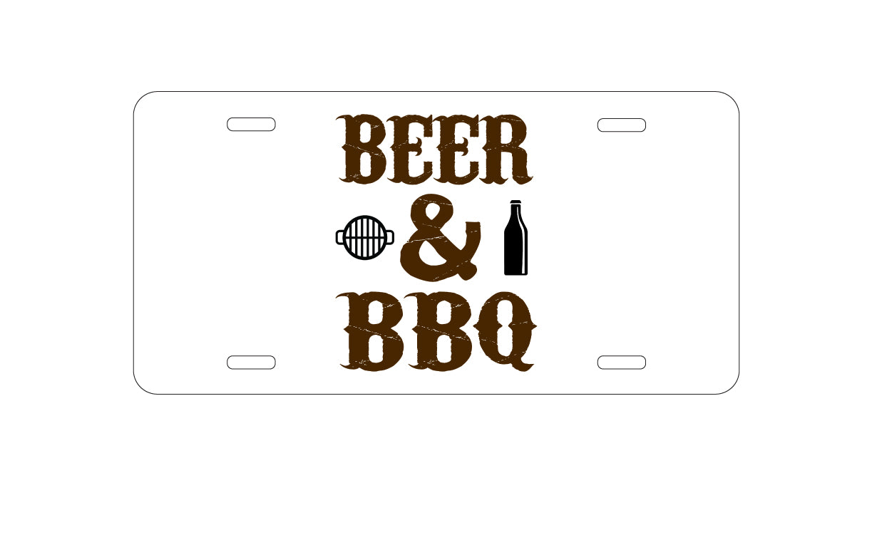 DistinctInk Custom Aluminum Decorative Vanity Front License Plate - Beer & Barbecue BBQ