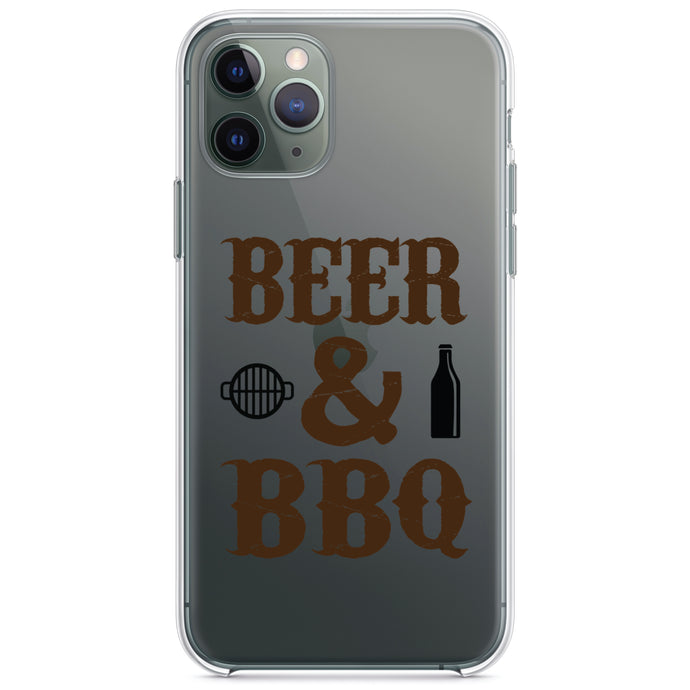DistinctInk® Clear Shockproof Hybrid Case for Apple iPhone / Samsung Galaxy / Google Pixel - Beer & Barbecue BBQ