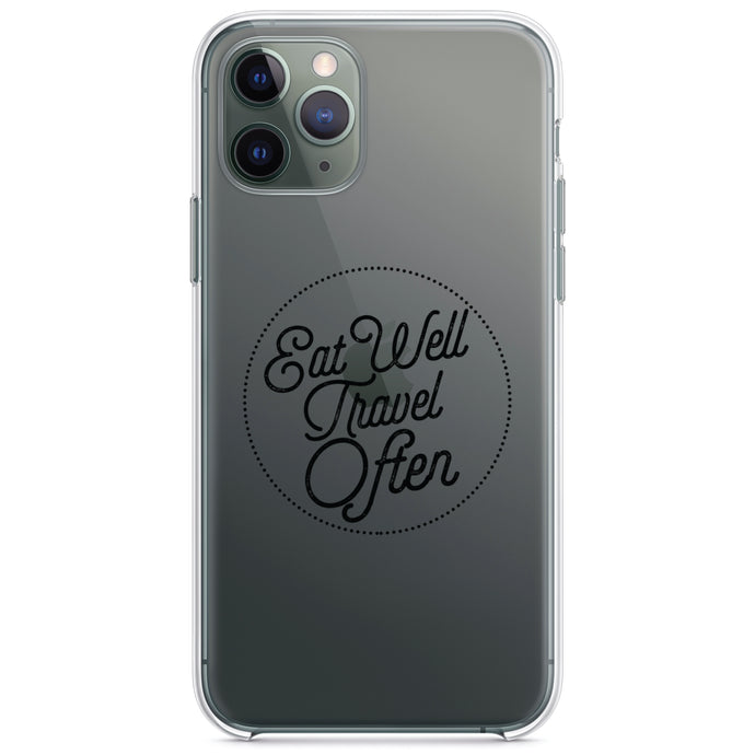 DistinctInk® Clear Shockproof Hybrid Case for Apple iPhone / Samsung Galaxy / Google Pixel - Eat Well, Travel Often