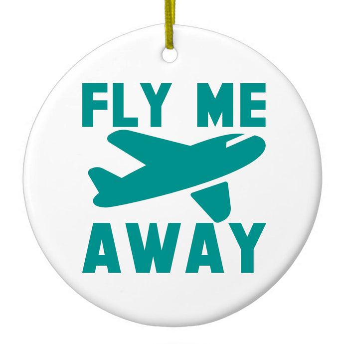 DistinctInk® Hanging Ceramic Christmas Tree Ornament with Gold String - Great Gift / Present - 2 3/4 inch Diameter - Fly Me Away - Travel