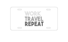 DistinctInk Custom Aluminum Decorative Vanity Front License Plate - Work Travel Repeat